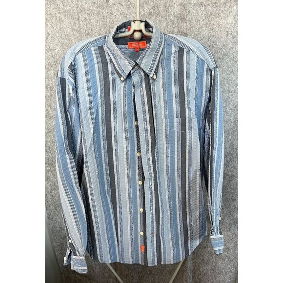 Favorable Other - Facconable Mens Striped poplin Button-Down Shirt M Blue & White 100% Cotton
